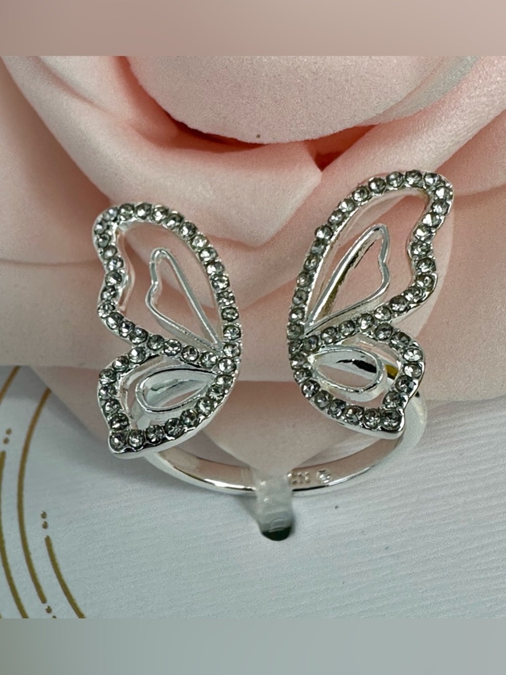 Silver Butterfly Ring Adjustable Crystal CZ Statement Fairycore